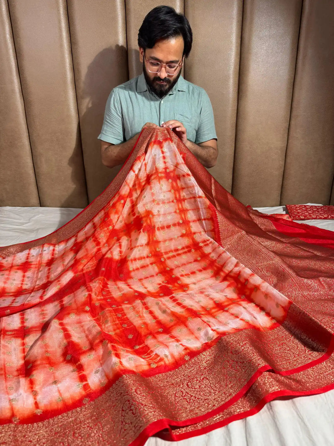 Bandhani Dye shade banarasi warm silk saree with exclusive heritage design pattern and rich pallu