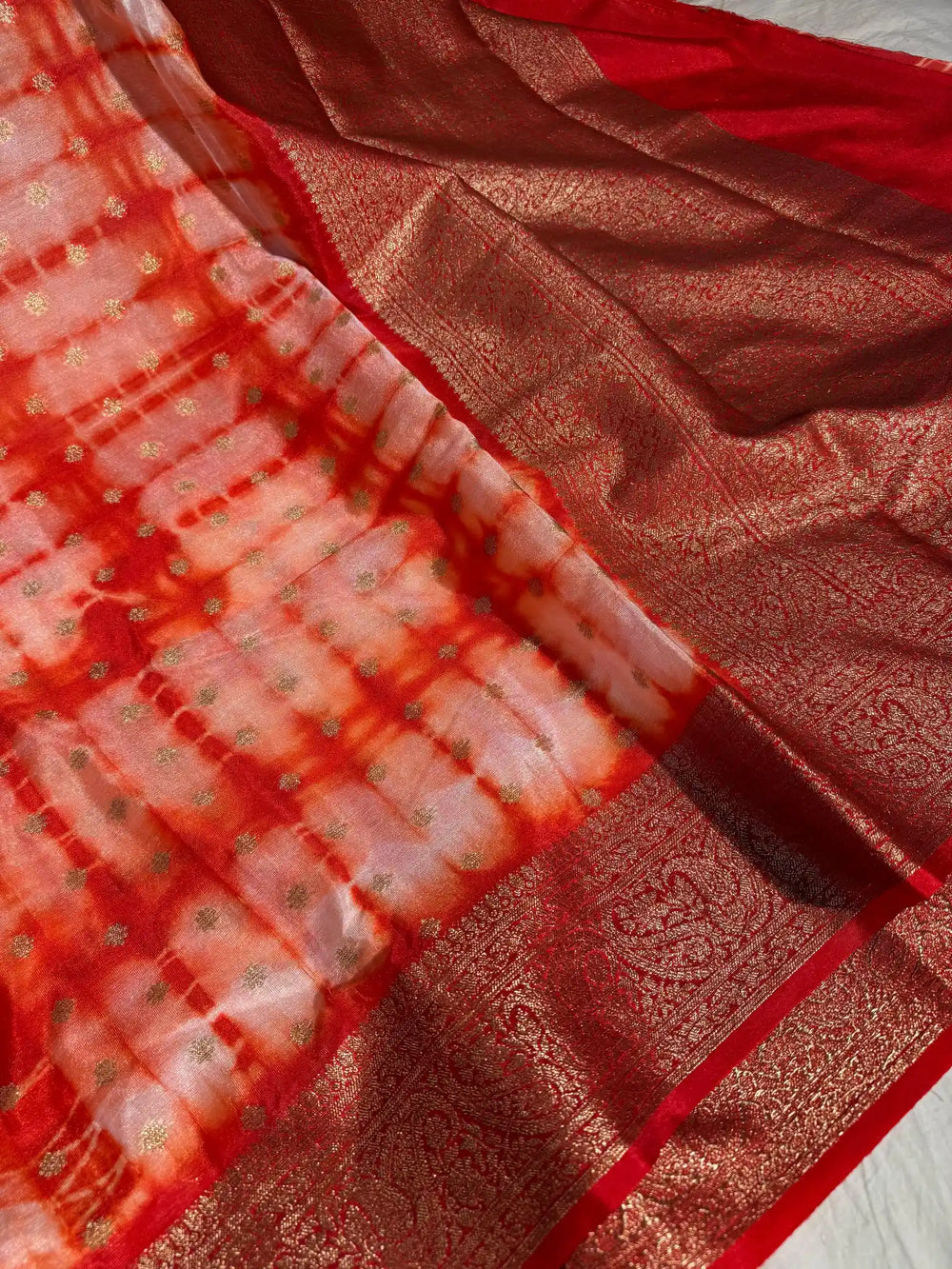 Bandhani Dye shade banarasi warm silk saree with exclusive heritage design pattern and rich pallu