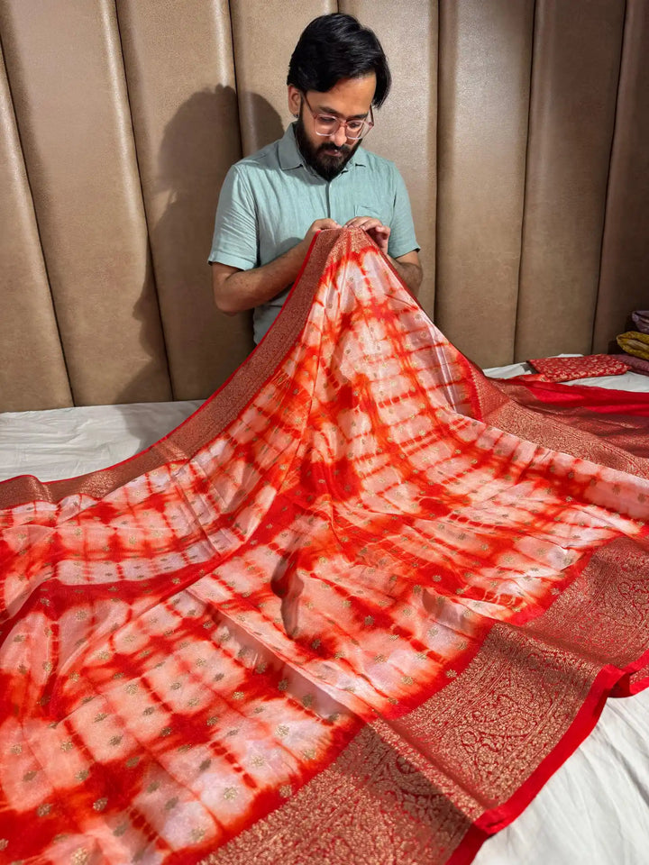 Bandhani Dye shade banarasi warm silk saree with exclusive heritage design pattern and rich pallu