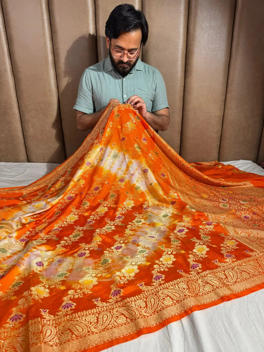 Bandhani Dye shade banarasi warm silk saree with exclusive heritage design pattern and rich pallu