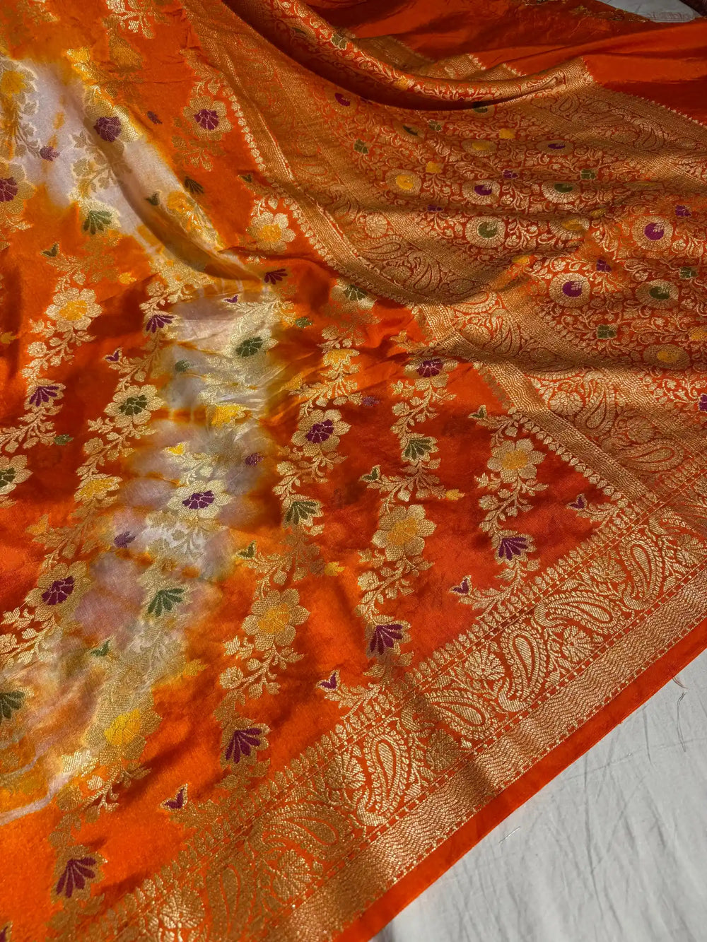 Bandhani Dye shade banarasi warm silk saree with exclusive heritage design pattern and rich pallu