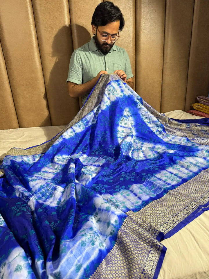 Bandhani Dye shade banarasi warm silk saree with exclusive heritage design pattern and rich pallu