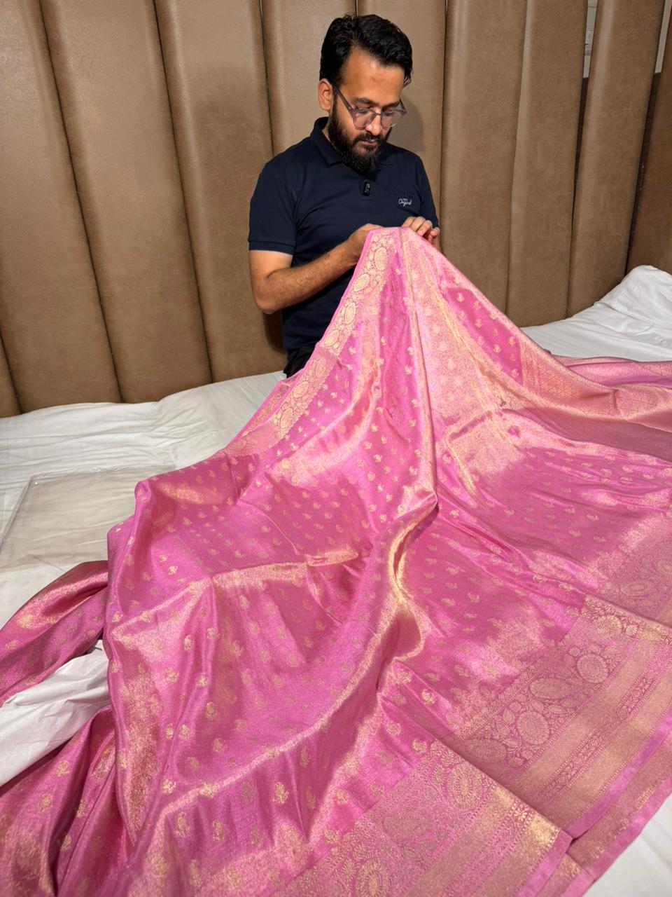 Barbie Pink Breathable Soft Tissue Banarasi Saree