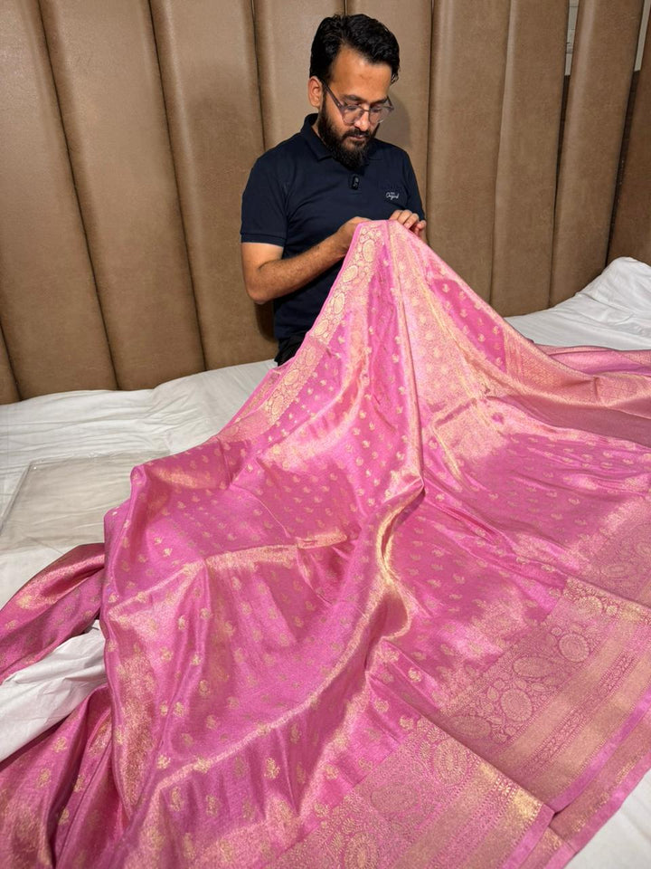 Barbie Pink Breathable Soft Tissue Banarasi Saree