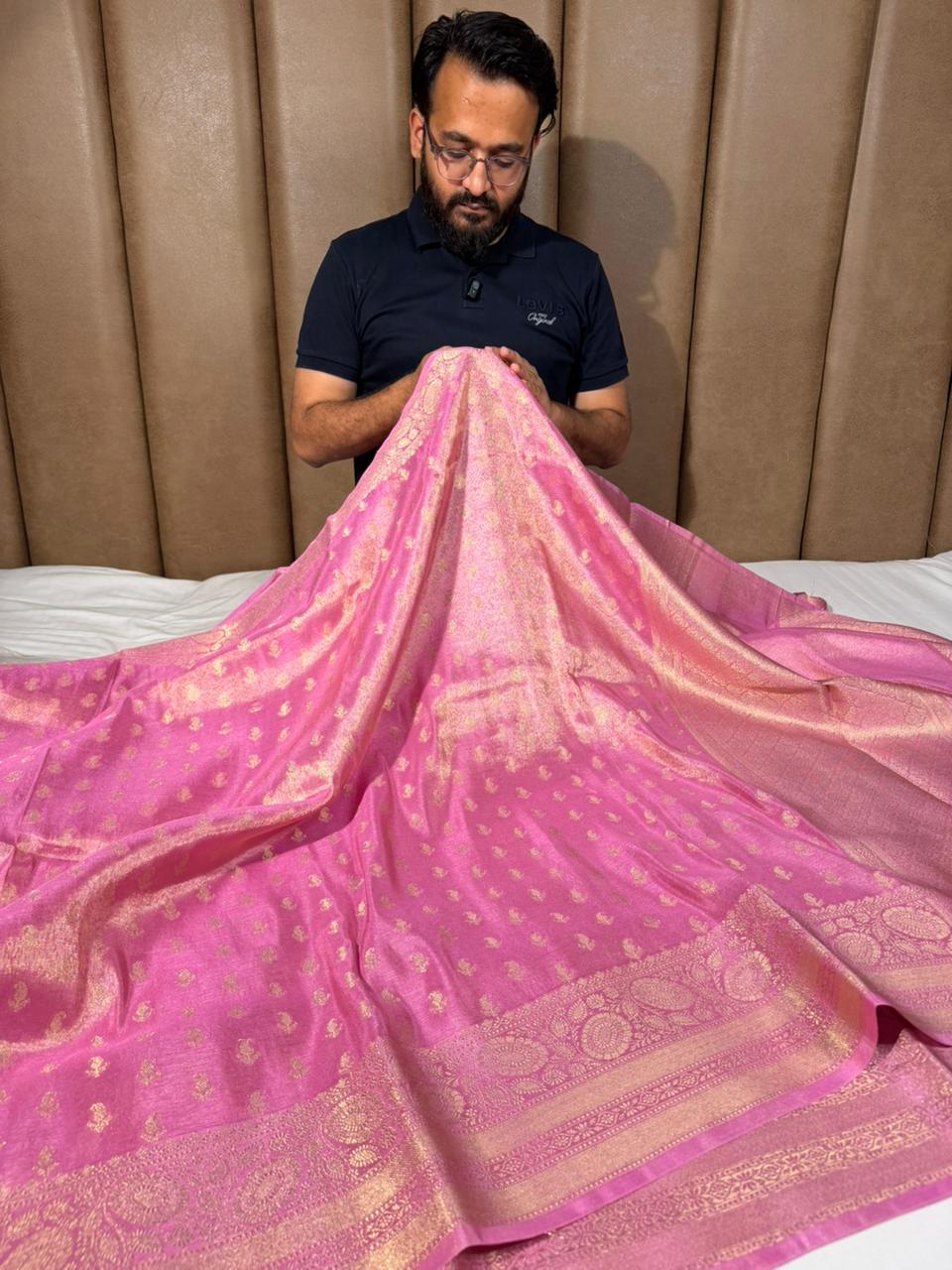 Barbie Pink Breathable Soft Tissue Banarasi Saree