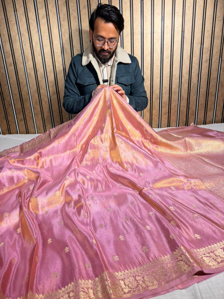 Barbie Pink Breathable Tissue Silk Traditional Buti Weave Banarasi Saree