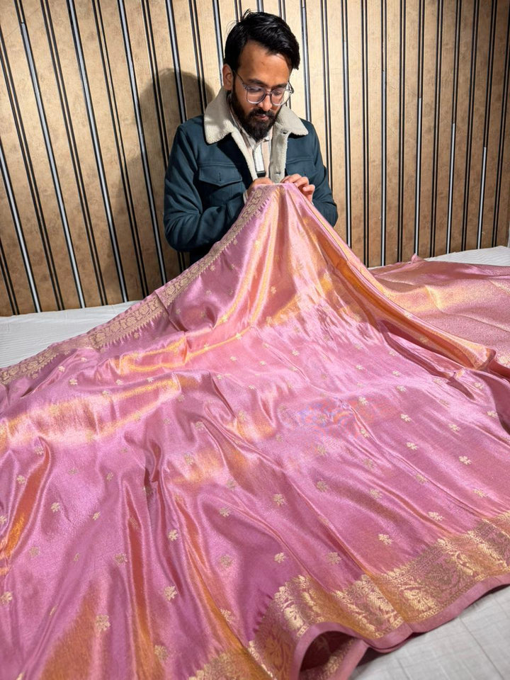 Barbie Pink Breathable Tissue Silk Traditional Buti Weave Banarasi Saree