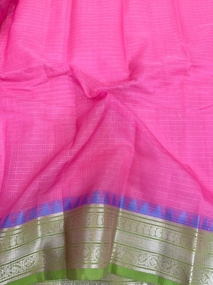 Barbie Pink Dharmavaram Cotton Silk Checks Weave Banarasi Saree