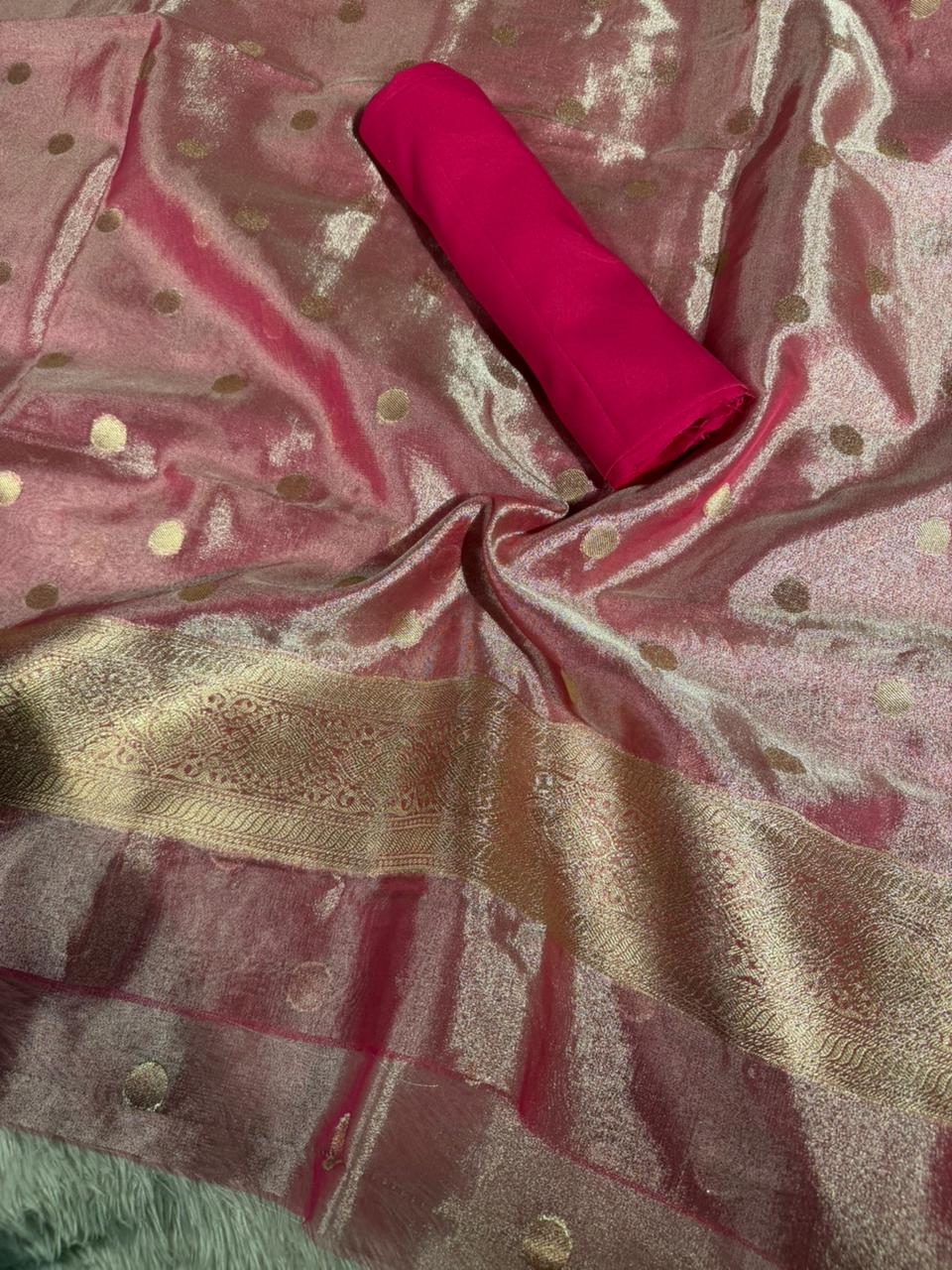 Barbie Pink Kora Tissue Silk Banarasi Suit