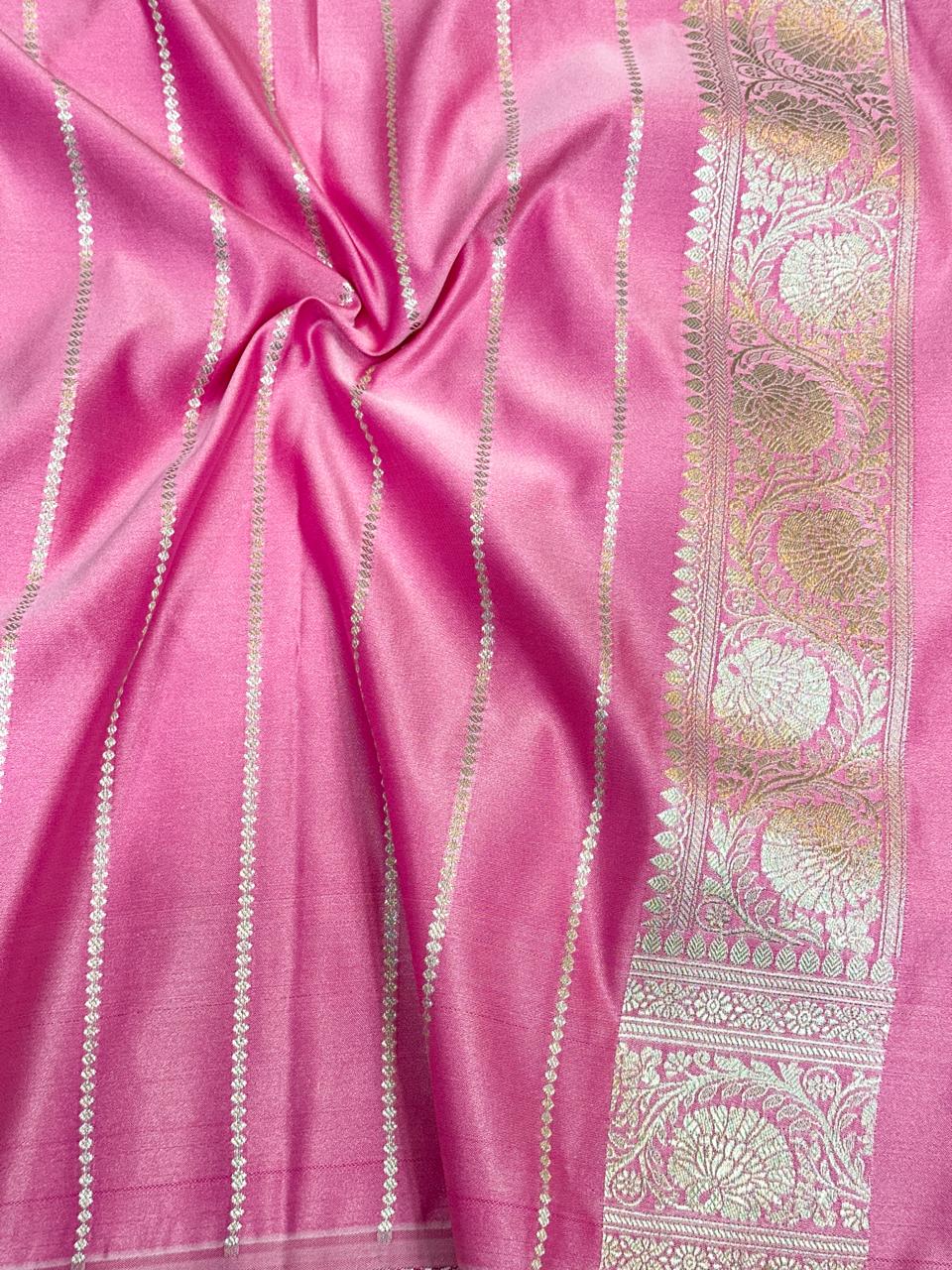 Barbie Pink Mashru Katan Silk Meenakari Weave Banarasi Saree