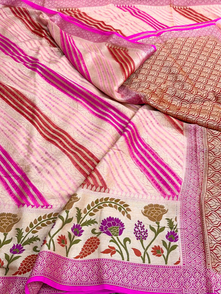 Barbie Pink Rangkat Chiffon Khaddi Banarasi Saree