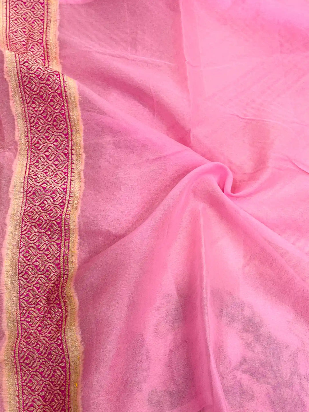 Barbie Pink Rangkat Chiffon Khaddi Banarasi Saree