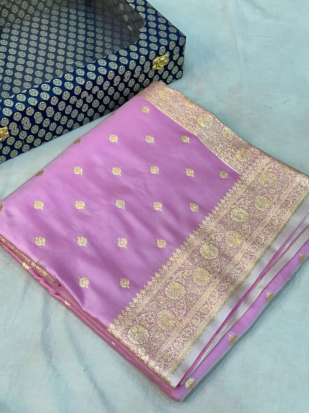Barbie Pink Satin Katan Silk Zari Buti Banarasi Saree