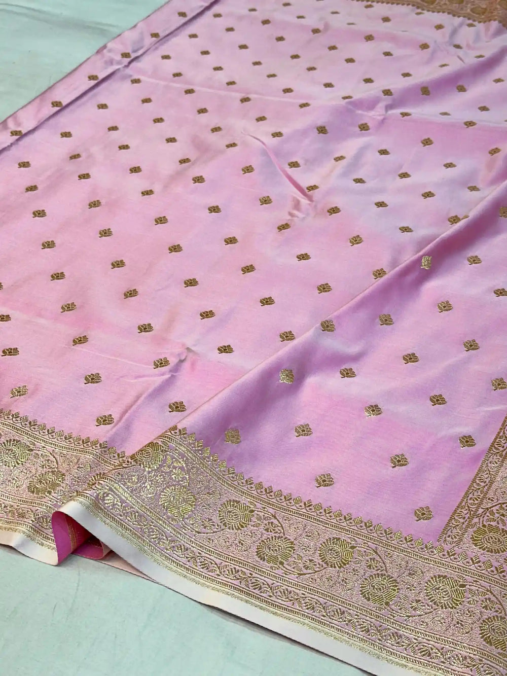 Barbie Pink Satin Katan Silk Zari Buti Banarasi Saree