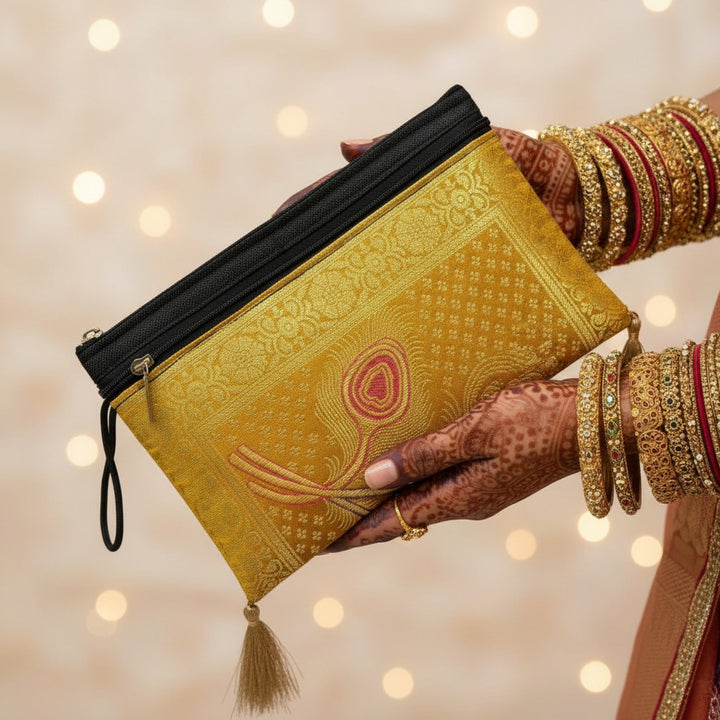 Beautiful Yellow Shade Handmade Banarasi Women Wallet
