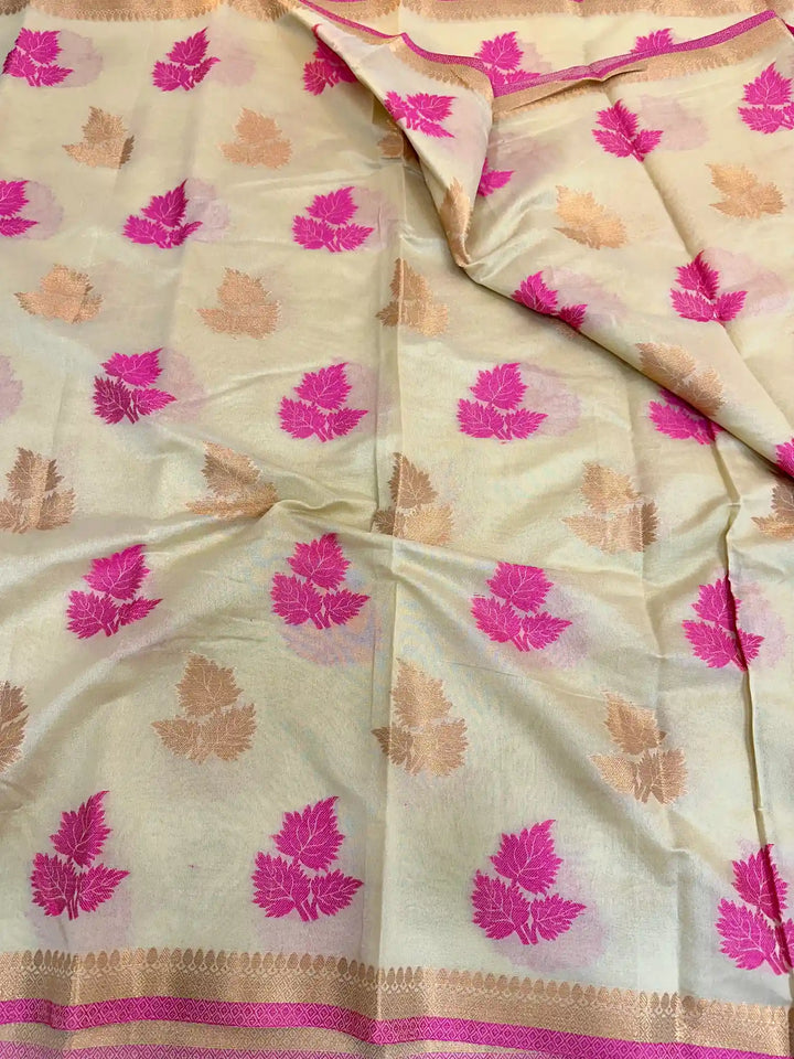 Beige Soft Cotton Silk Banarasi Saree