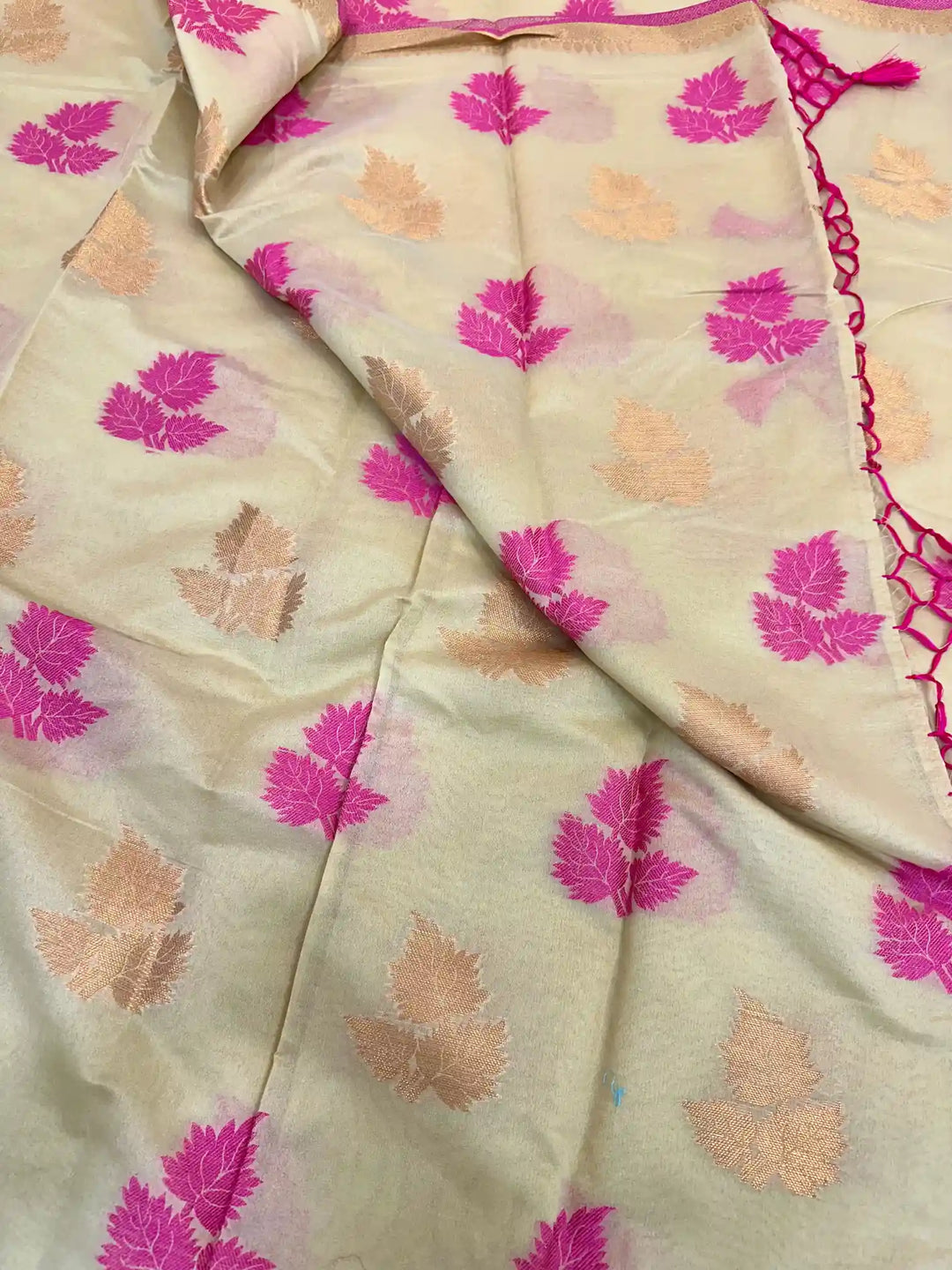 Beige Soft Cotton Silk Banarasi Saree