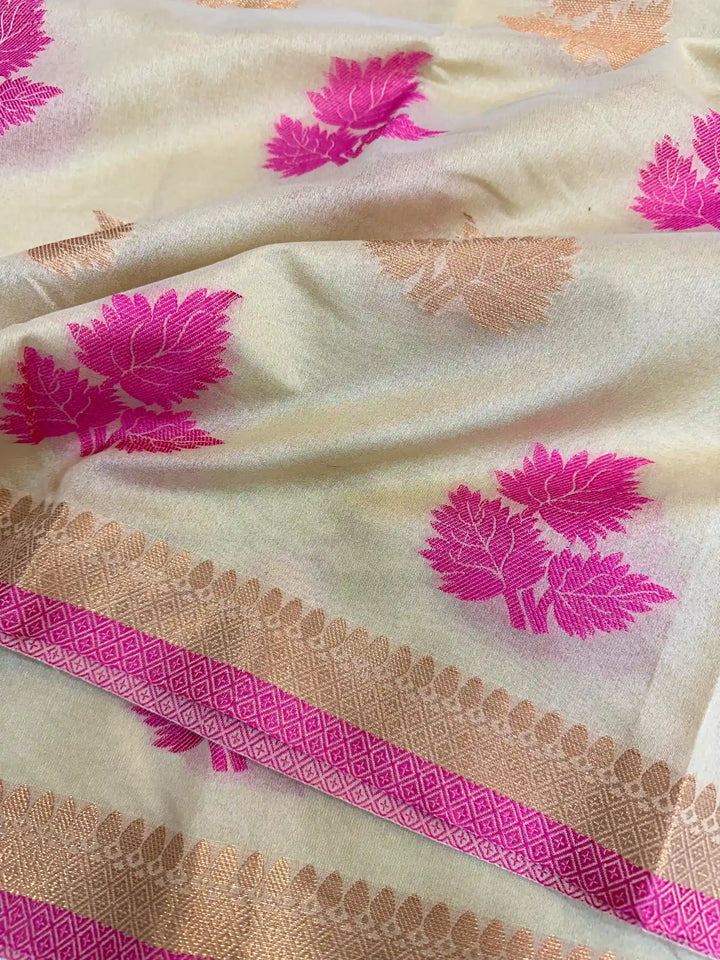 Beige Soft Cotton Silk Banarasi Saree