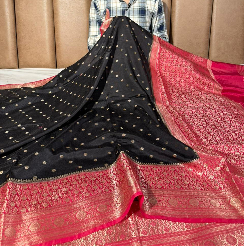 Black-Pink Soft Georgette Traditional Banarasi Saree