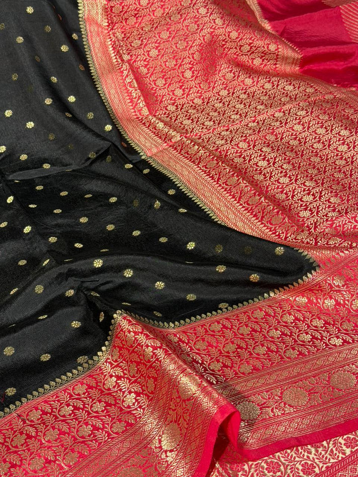 Black-Pink Soft Georgette Traditional Banarasi Saree