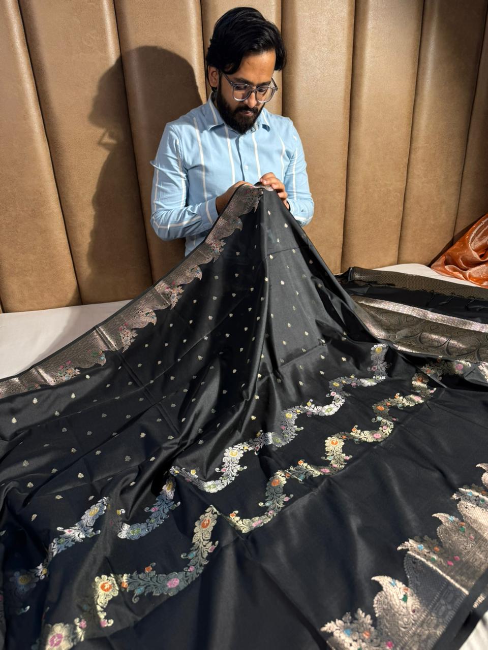 Black Banarasi Semi Katan Silk Saree with Rich Pallu and Blouse
