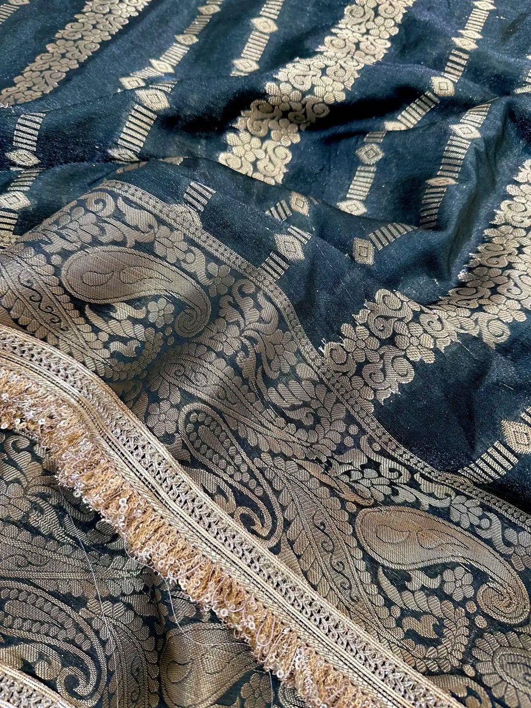 Black Chiniya Silk Designer Rich Lace Attached Banarasi Saree