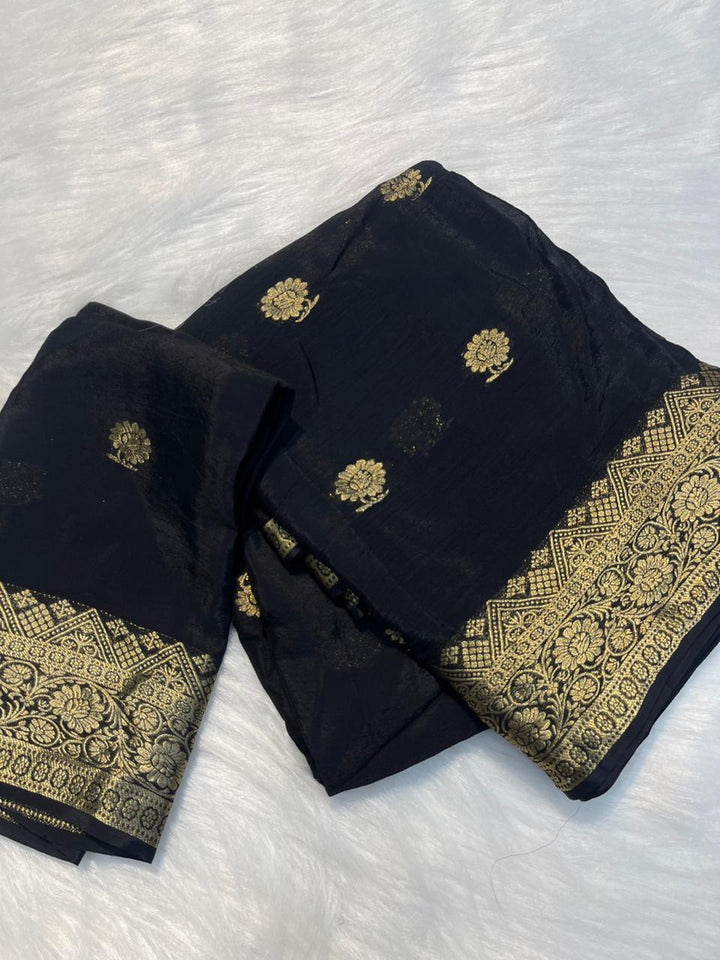 Black Colour Premium Viscose Crepe Silk Banarasi Saree