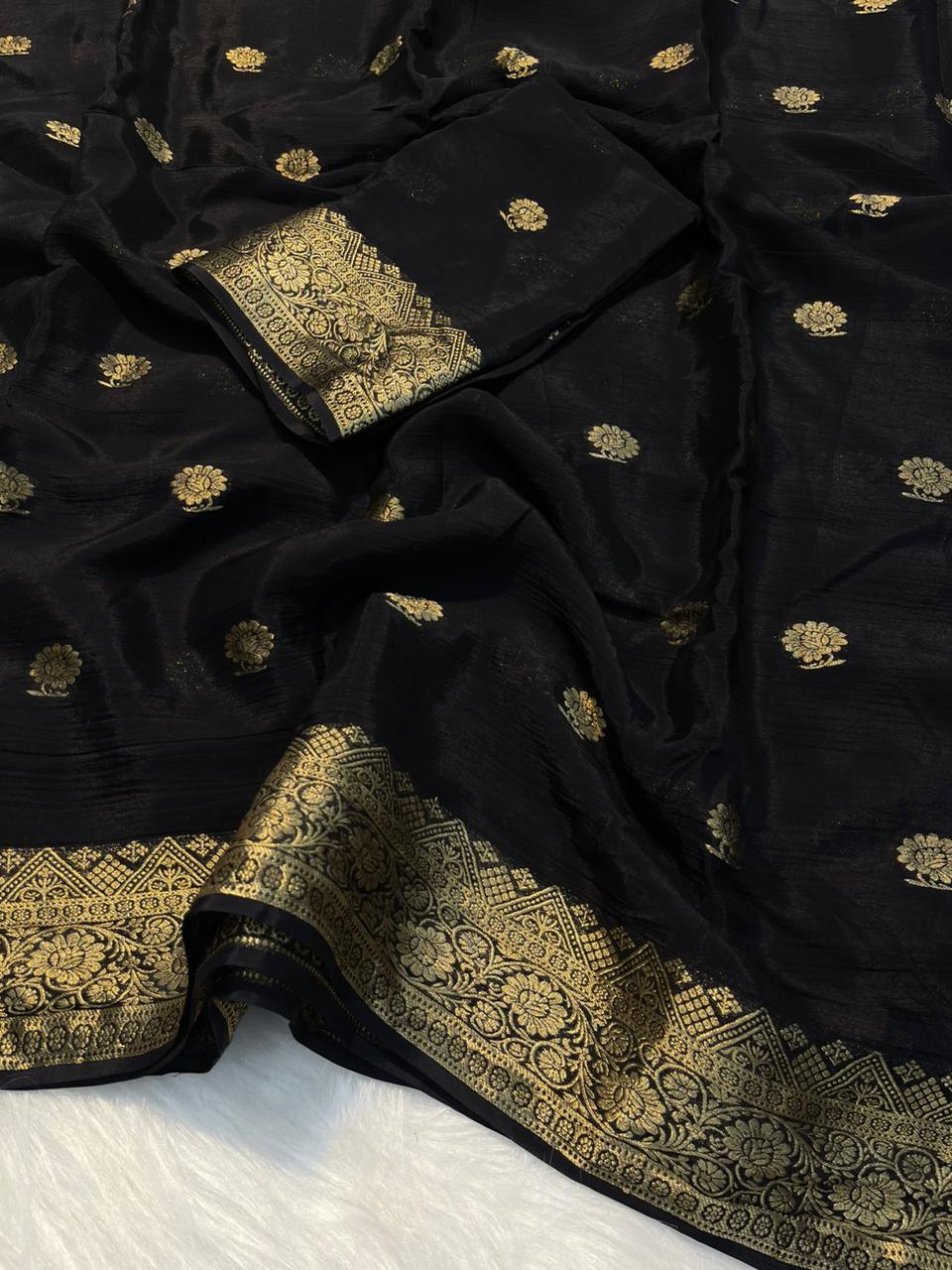 Black Colour Premium Viscose Crepe Silk Banarasi Saree