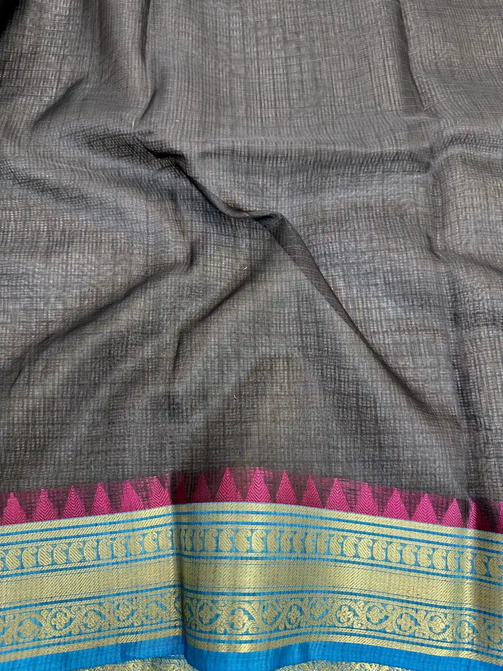 Black Dharmavaram Cotton Silk Checks Weave Banarasi Saree