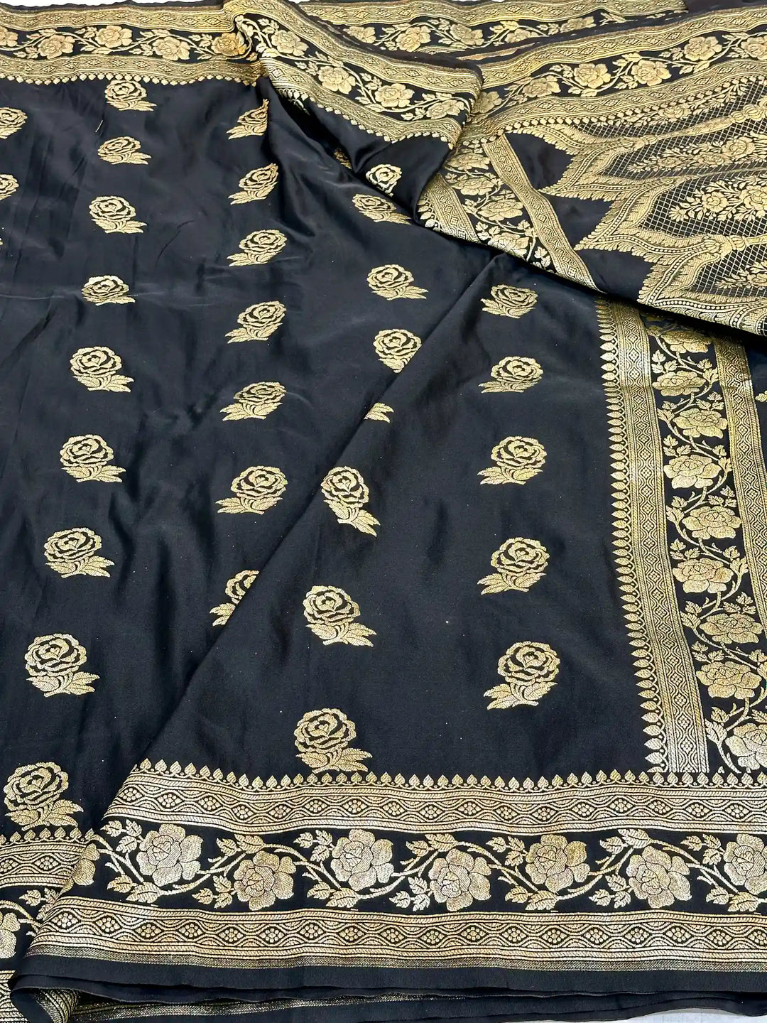 Black Mashru Katan Silk Banarasi Saree