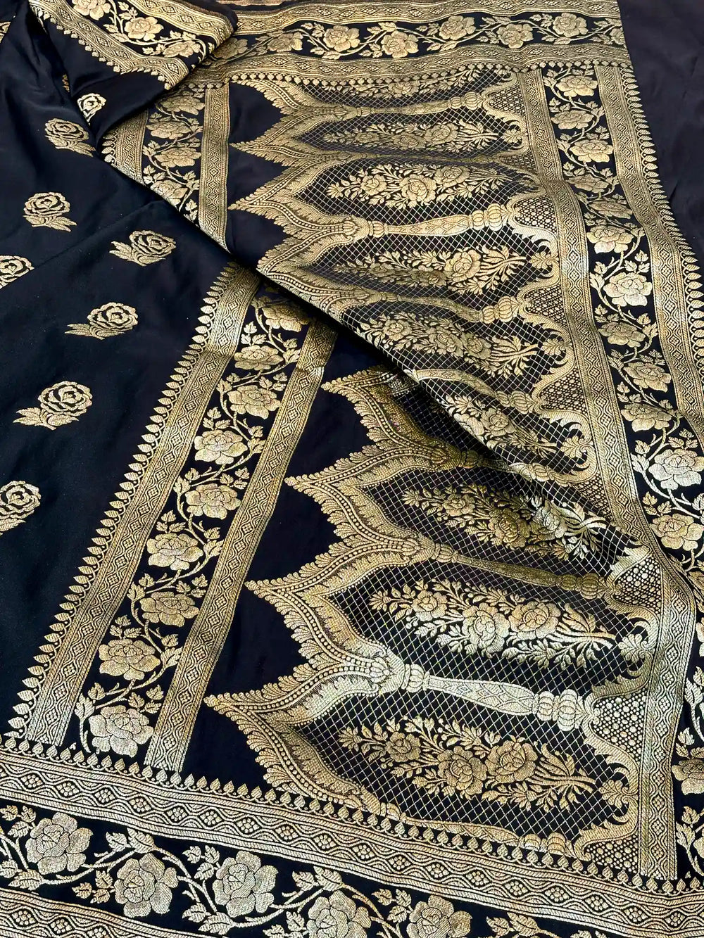 Black Mashru Katan Silk Banarasi Saree