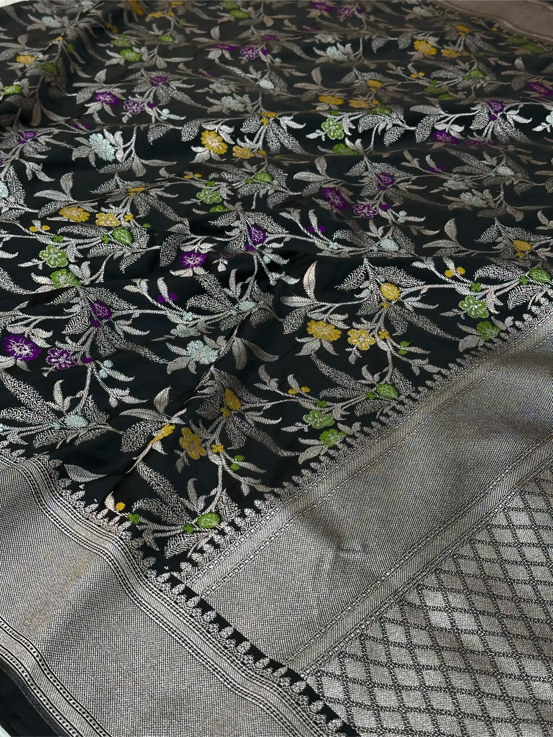 Black Mashru Katan Silk Meenakari Intricate Weave Banarasi Saree