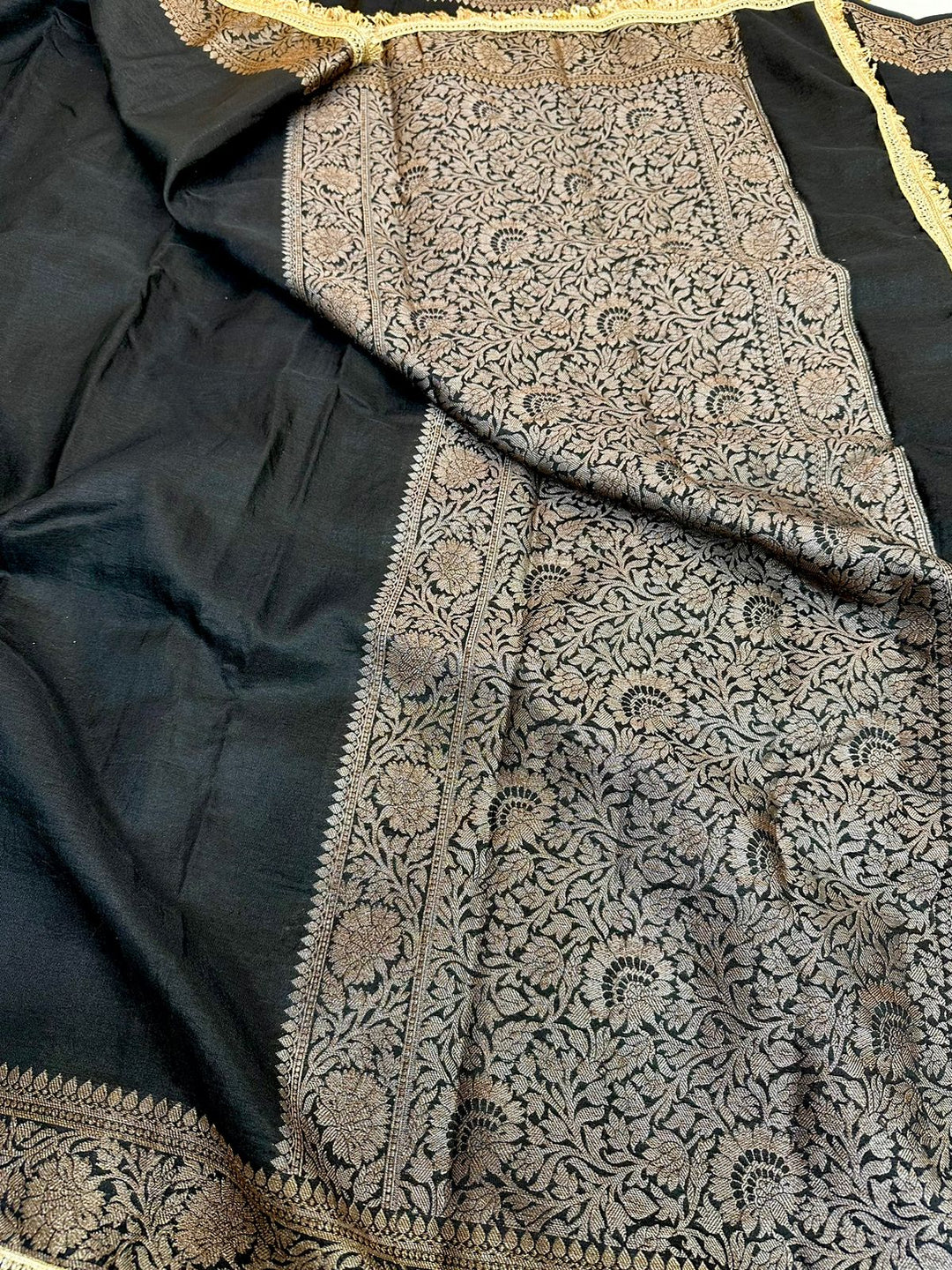 Black Mysore Silk Designer Lace Attached Banarasi Saree