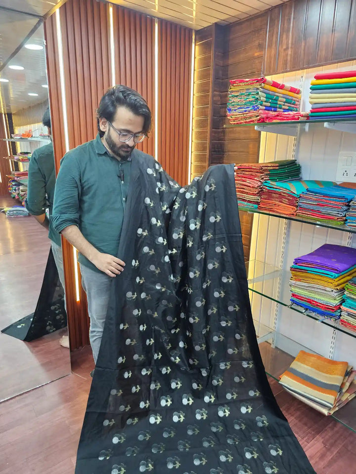 Black Colour Premium-georgette-banarasi-silk