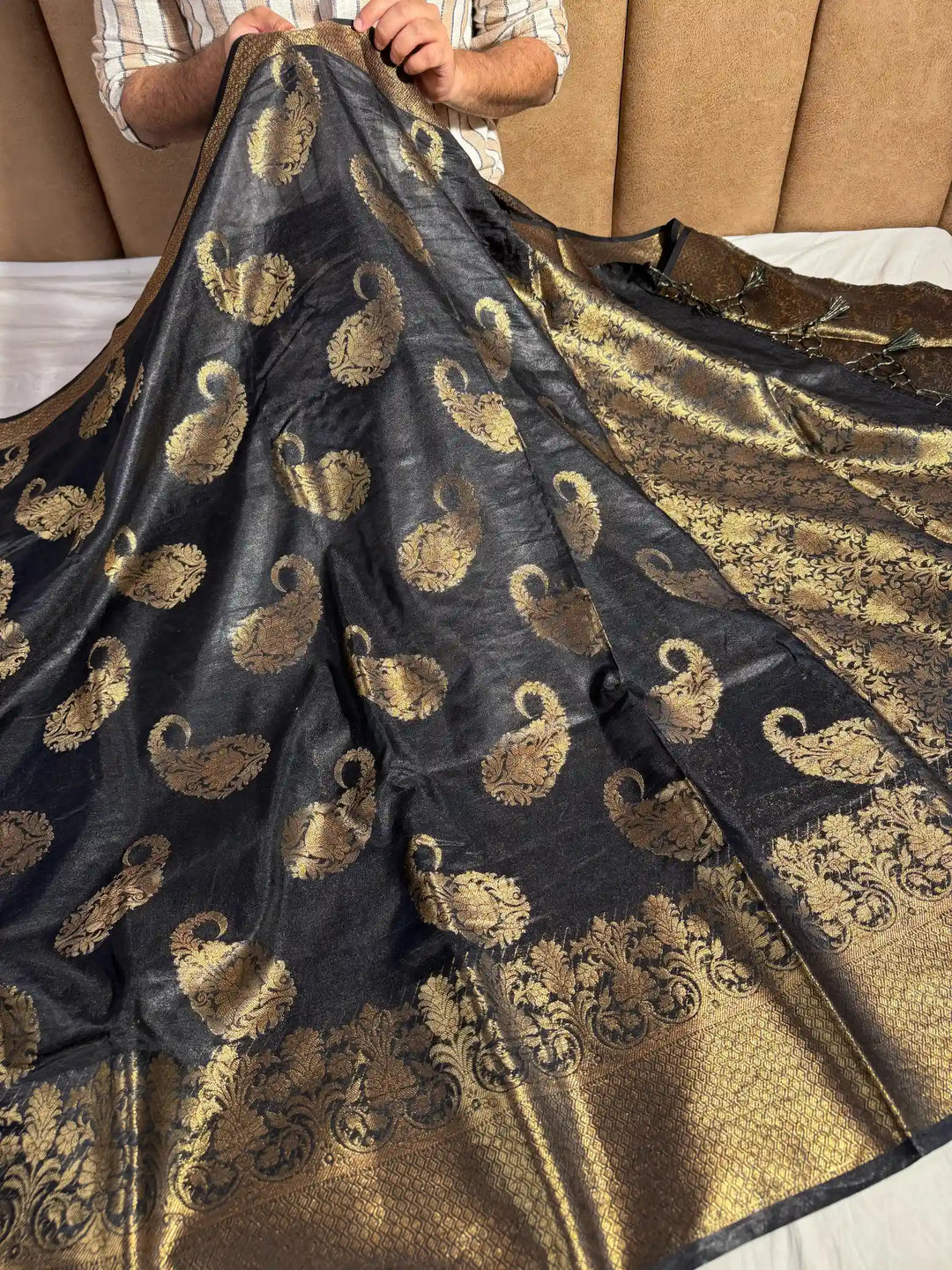 Black Premium Banarasi Warm Silk Saree with rich pallu and blouse