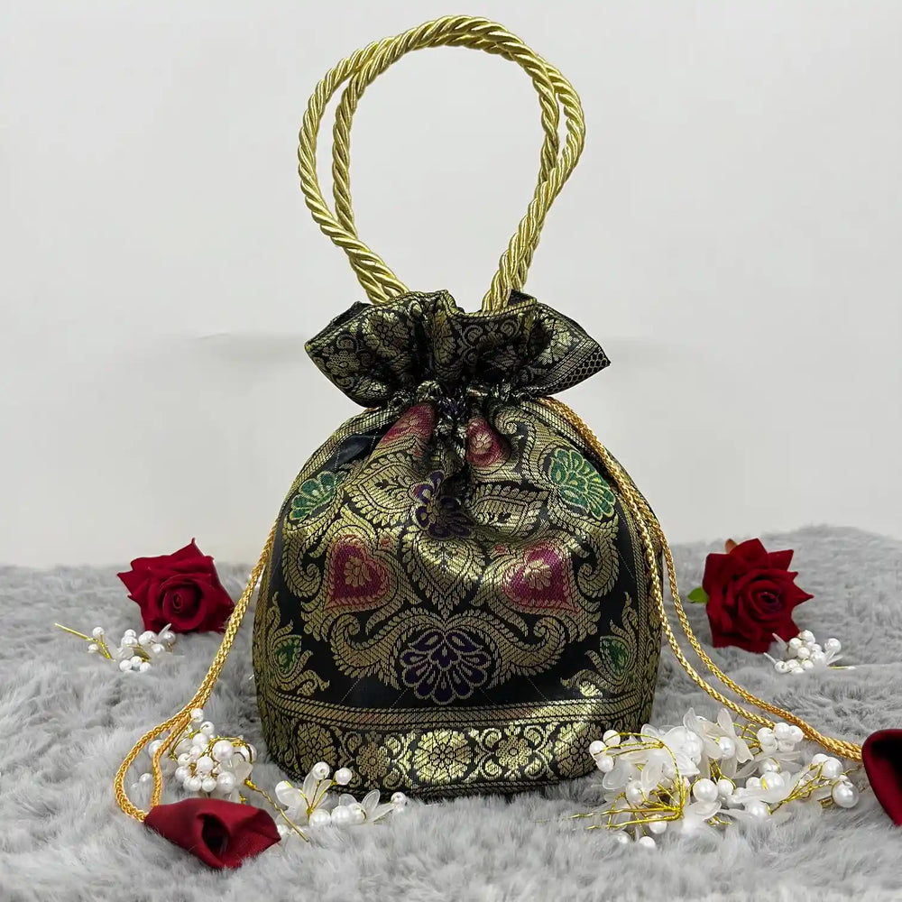 Black Shade Banarasi Potli Bags 
