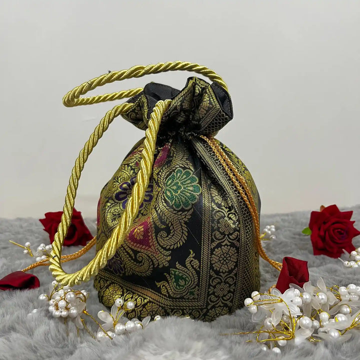 Black Shade Banarasi Potli Bags 