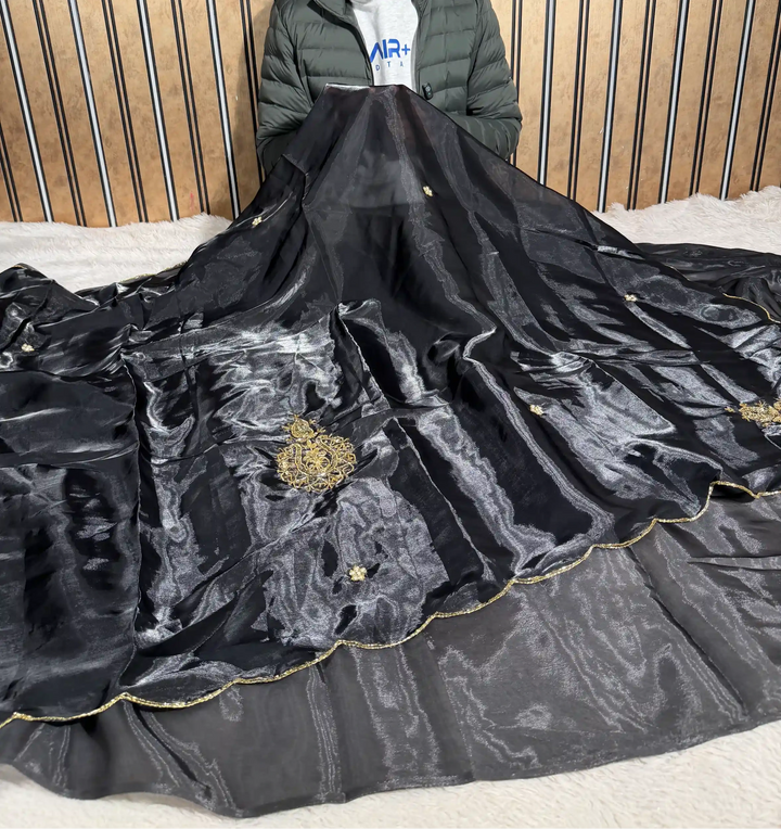 Black Shade Shimmery Tissue Silk Designer Saree