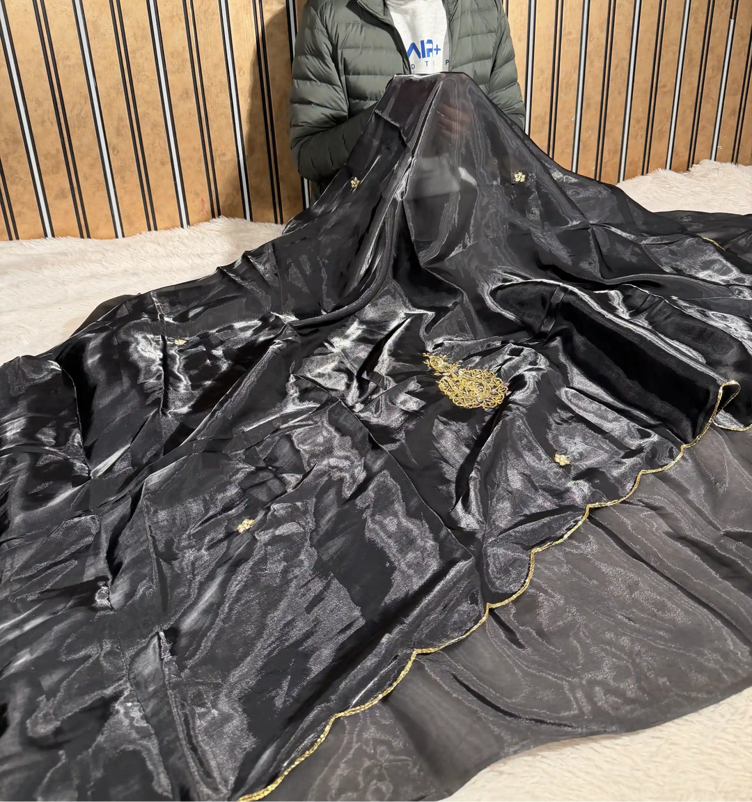 Black Shade Shimmery Tissue Silk Designer Saree