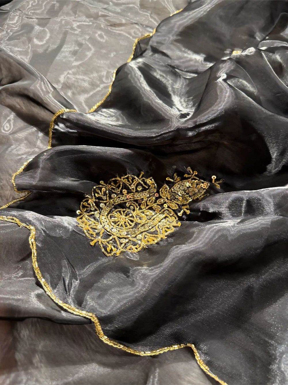 Black Shade Shimmery Tissue Silk Designer Saree