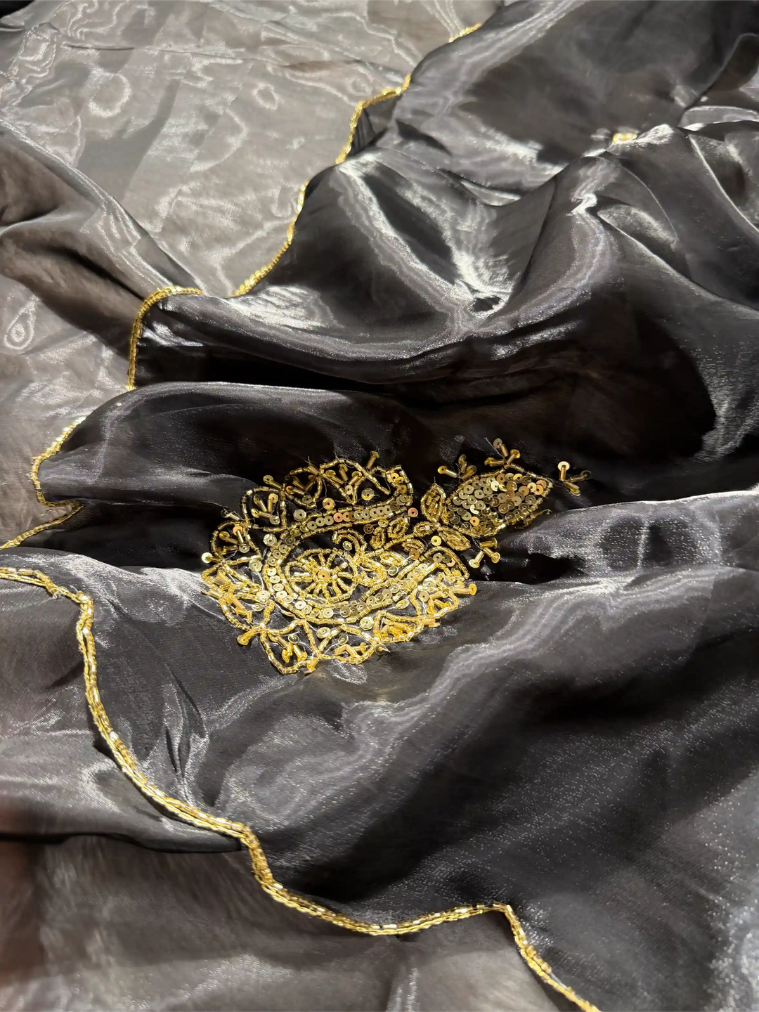 Black Shade Shimmery Tissue Silk Designer Saree