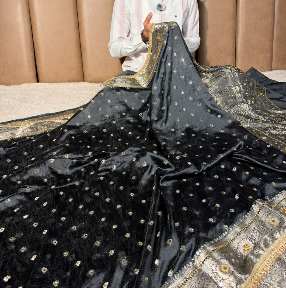 Black Soft Georgette Ghungroo Mirror Work Saree
