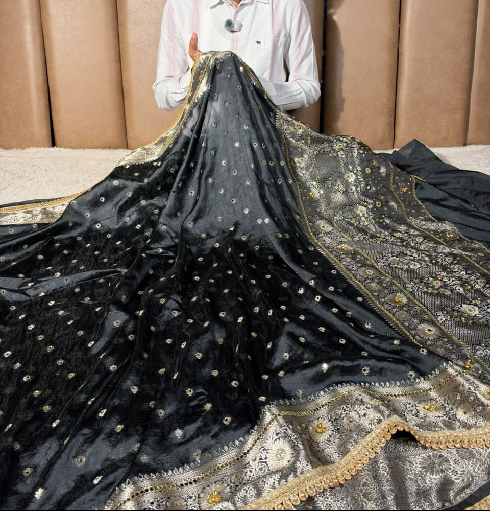 Black Soft Georgette Ghungroo Mirror Work Saree