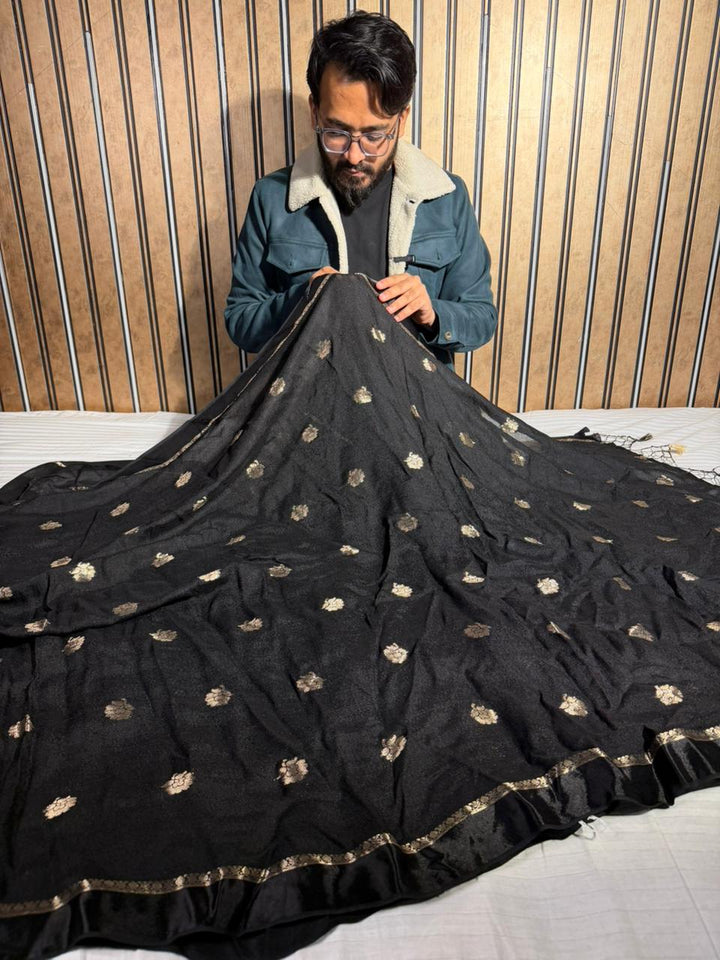 Black Viscose Georgette Silk Traditional Buta Banarasi Saree