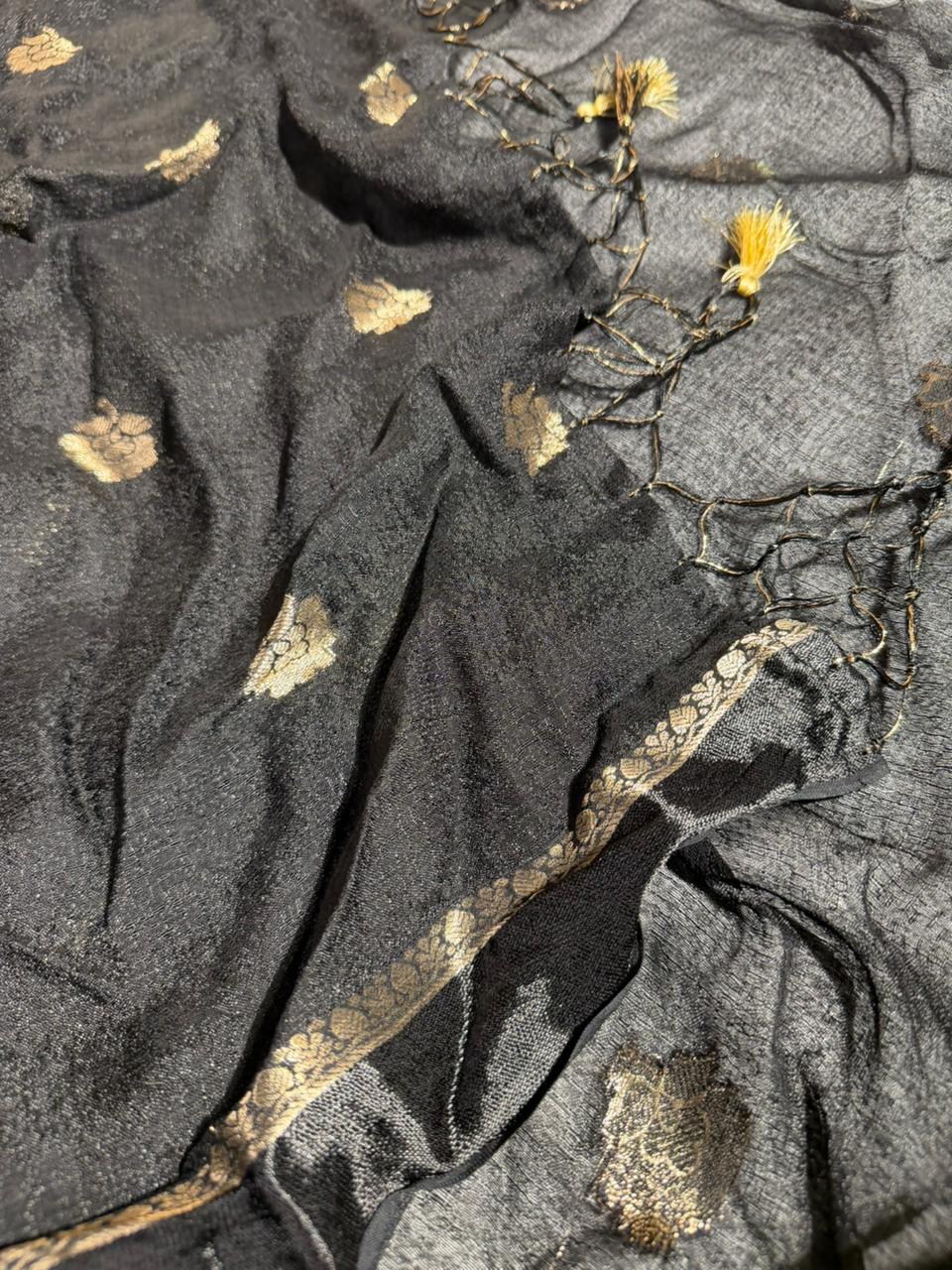 Black Viscose Georgette Silk Traditional Buta Banarasi Saree