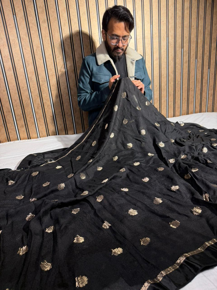 Black Viscose Georgette Silk Traditional Buta Banarasi Saree