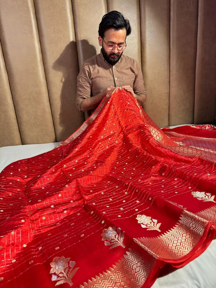 Blood Red Mango Silk Banarasi Saree