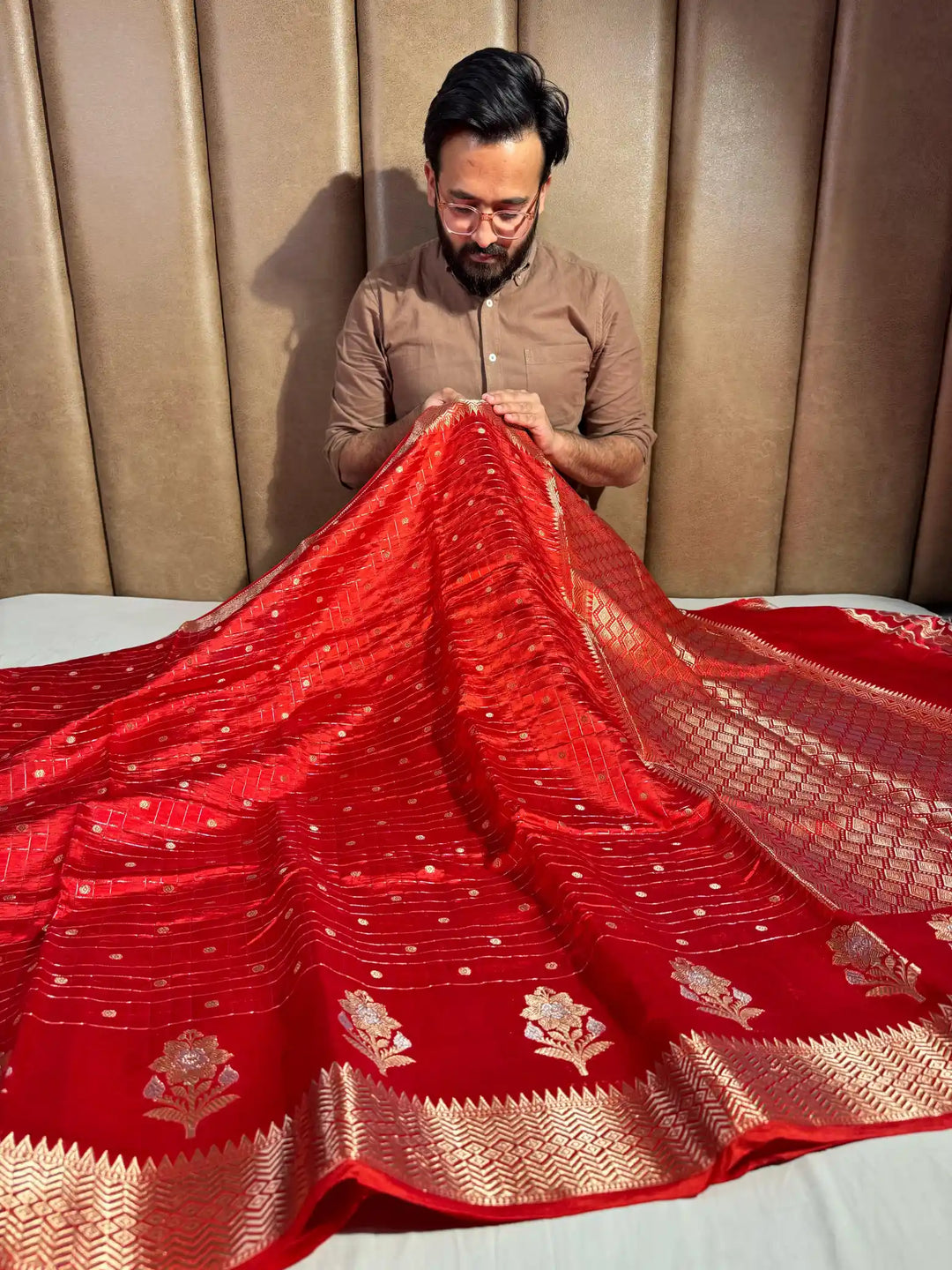 Blood Red Mango Silk Banarasi Saree