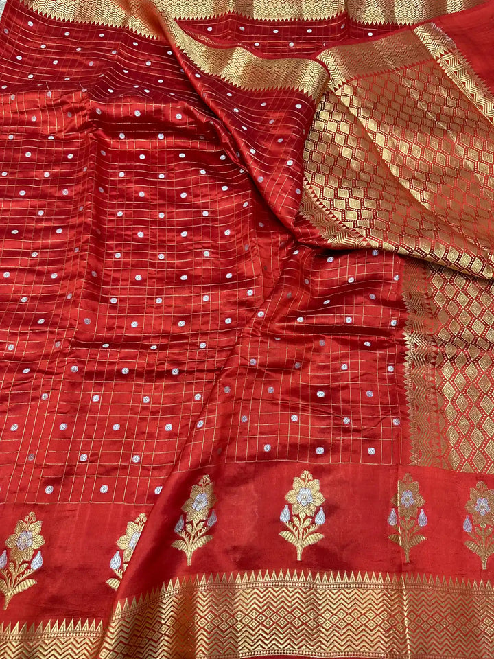 Blood Red Raw Mango Silk Banarasi Saree