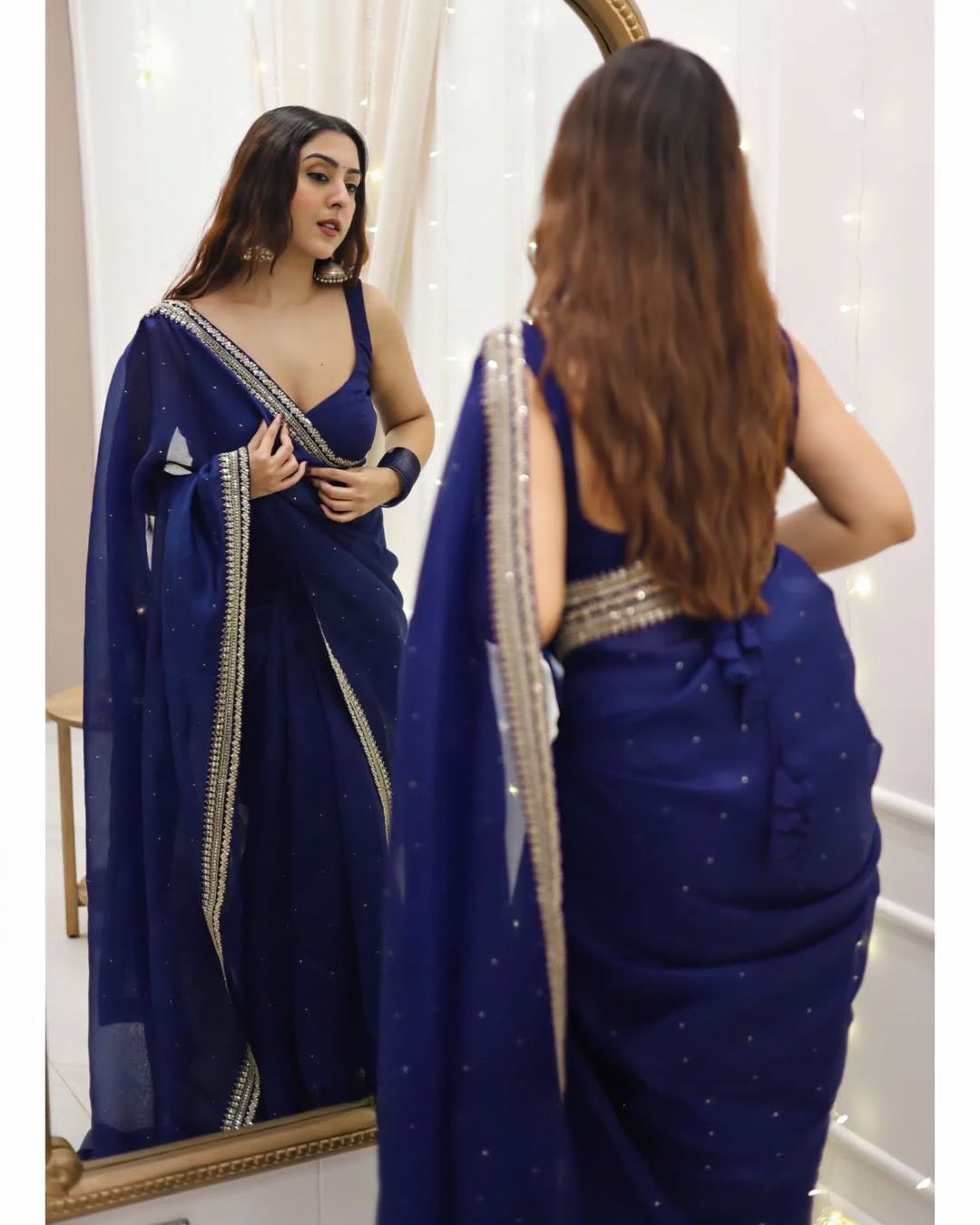 Blue Organza Silk Saree with Designer Lace Saree